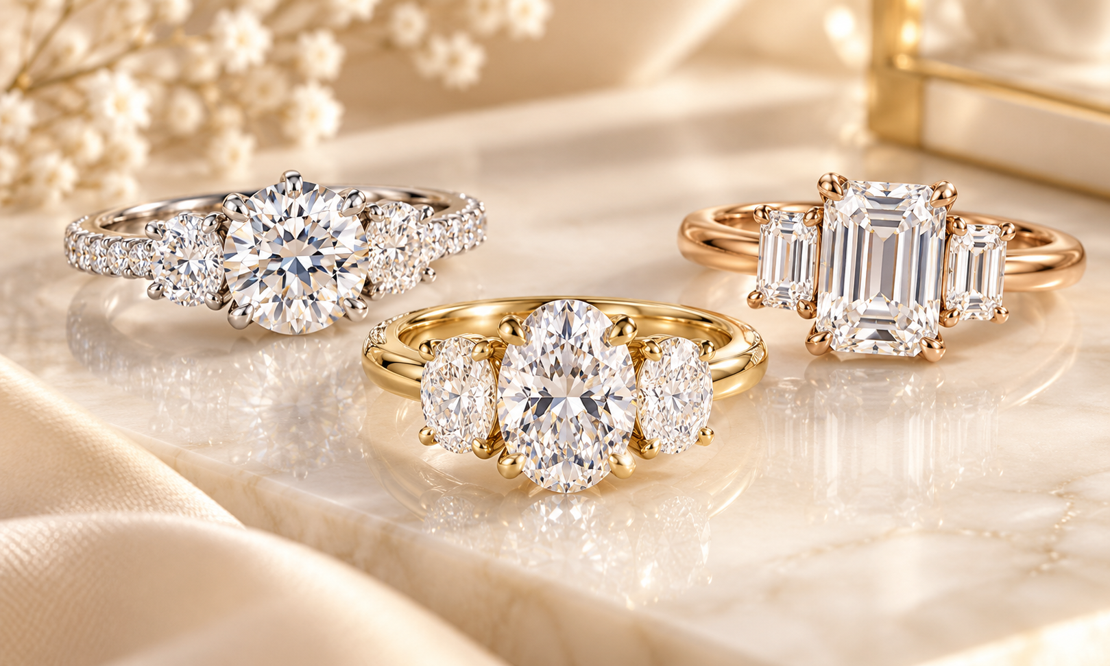 Three-Stone Diamond Engagement Rings