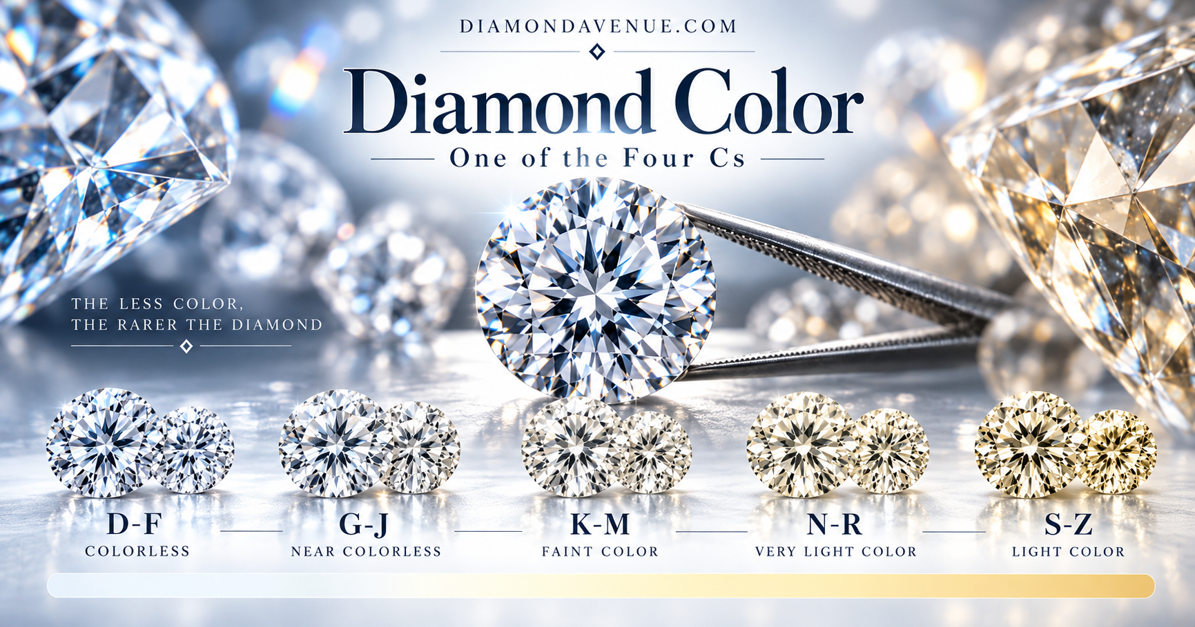 Diamond color montage illustrating the GIA D-to-Z diamond color grading scale