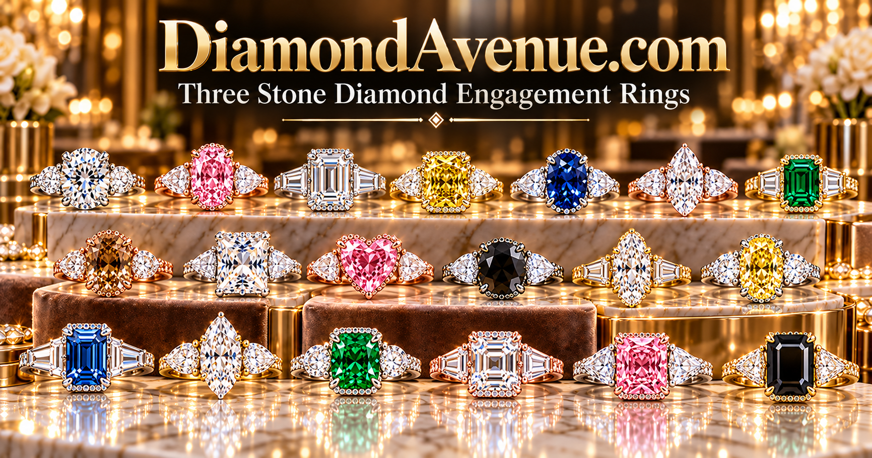 Three-stone diamond engagement rings