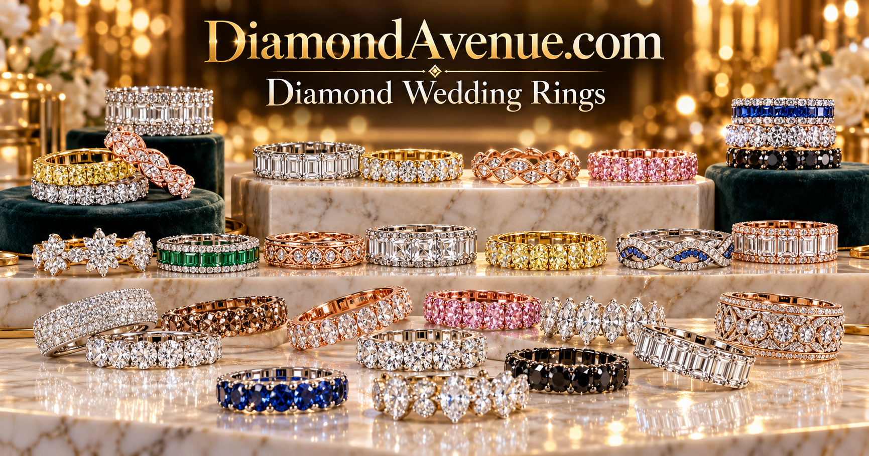 Luxury diamond wedding rings and bands in yellow gold, white gold, platinum and contemporary diamond-set designs - DiamondAvenue.com