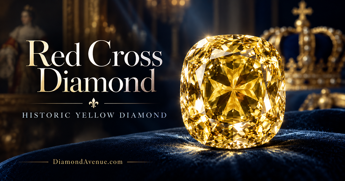 The Red Cross Diamond, a historic 205.07-carat Fancy Intense Yellow cushion-cut diamond with a distinctive Maltese cross pattern